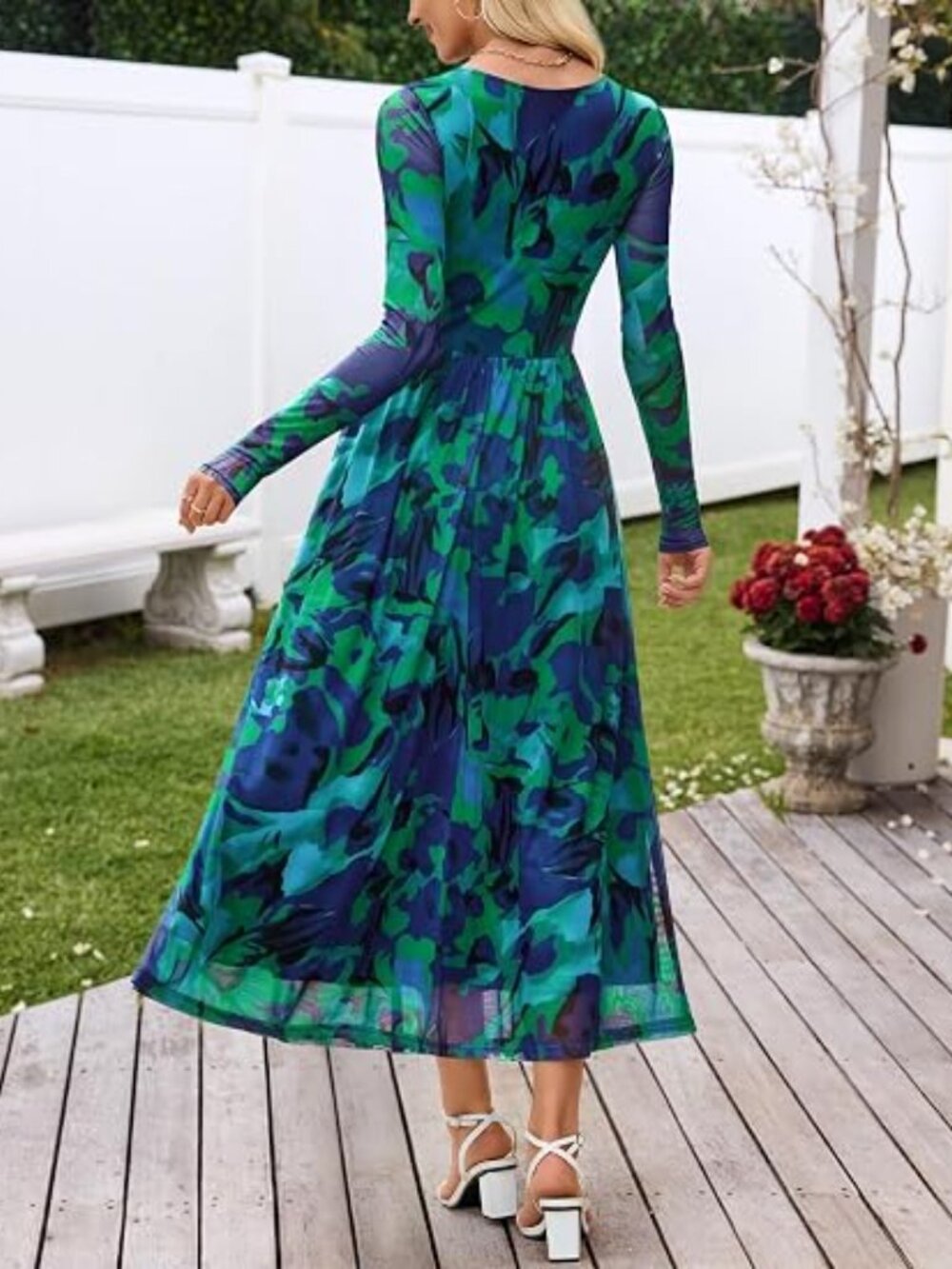 Women's Fall Wedding Guest Cocktail Long Sleeve Floral Maxi Dress - Picture 2 of 5